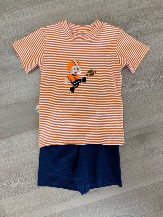 Orange Stripe Football Kicker Short Set