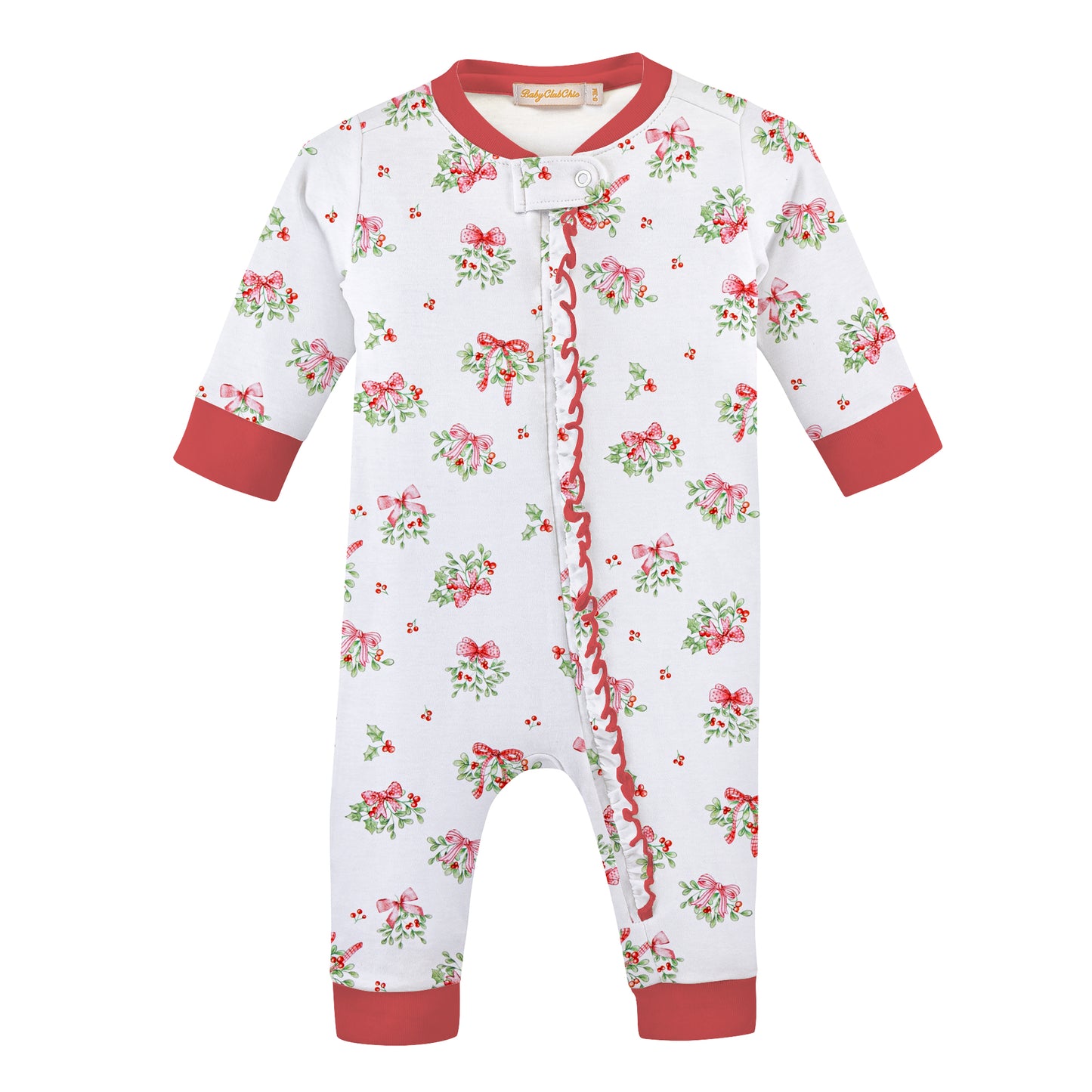 Mistletoe Kisses Printed Zipped Ruffle Coverall