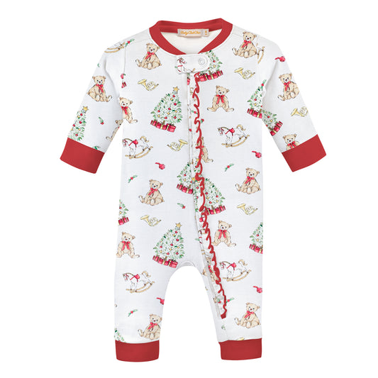 Holiday Time Printed Zipped Coverall w/ Ruffles