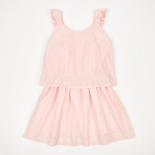 Pink Striped Swiss Dot Dress