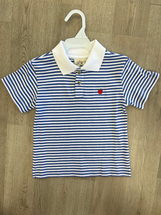 Blue Stripe Apple Embroidered Polo