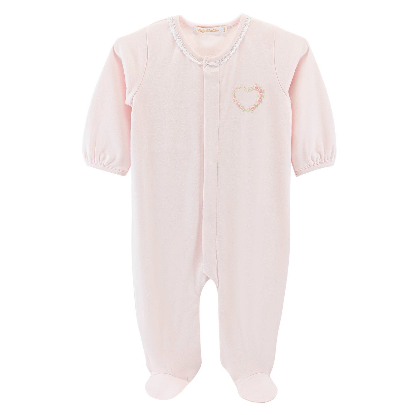 Sweet Heart Embroidered Footie w/ Lace Trim