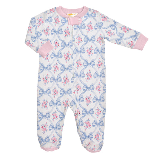 Bows and Blooms Printed Zipped Footie