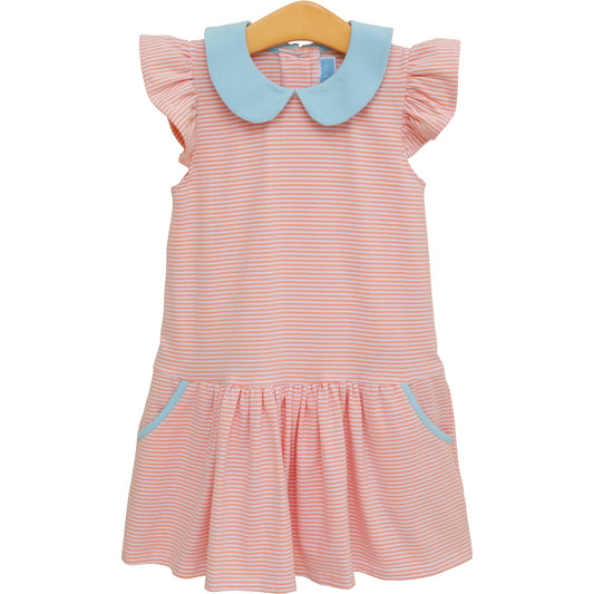 Genevieve Dress- Coral Stripe/Light Blue
