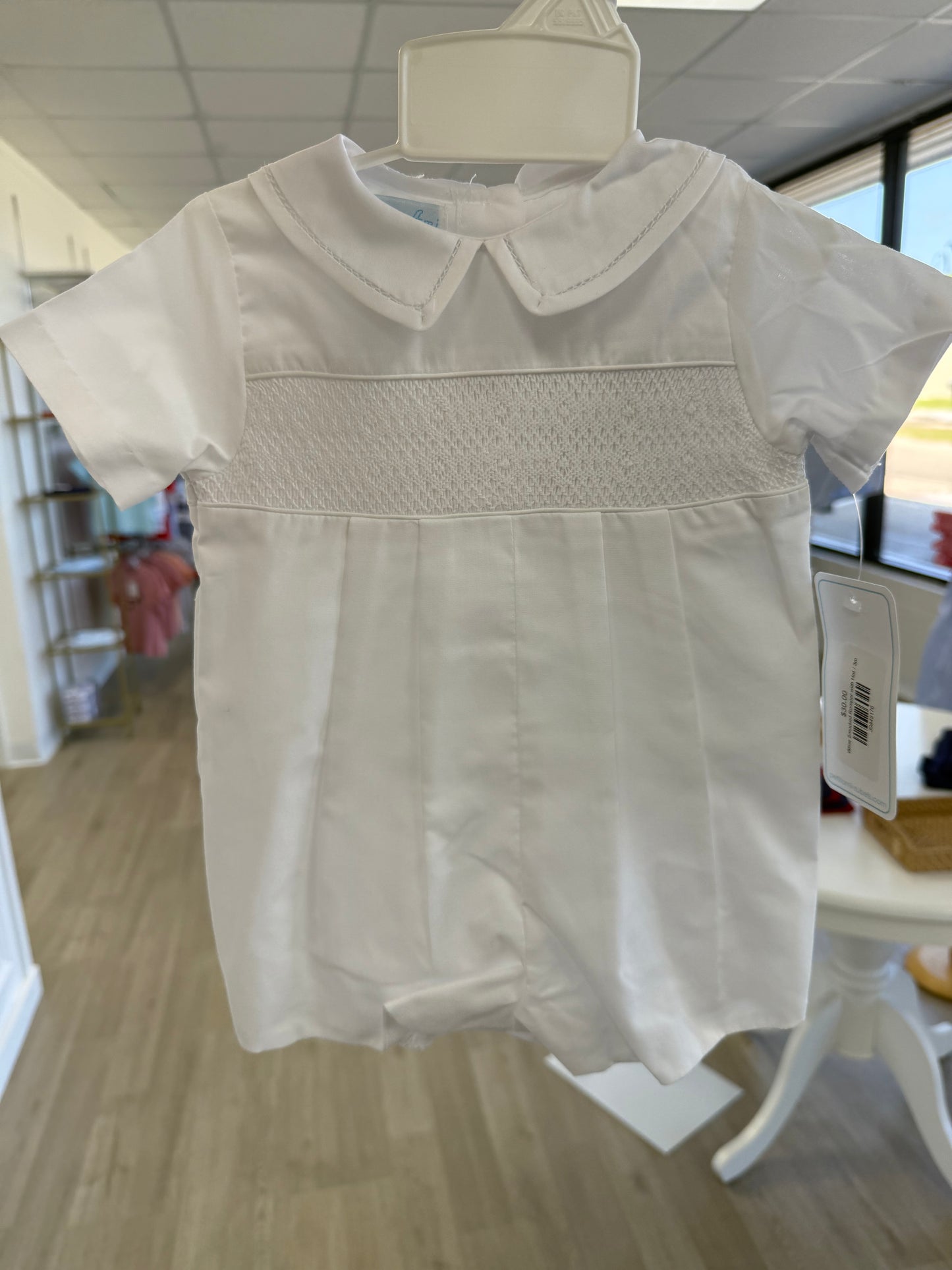 White Smocked Romper with Hat
