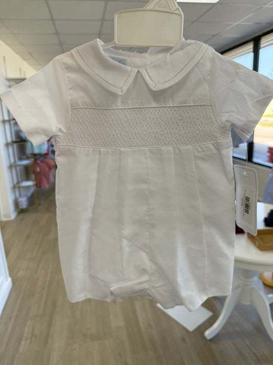 White Smocked Romper with Hat