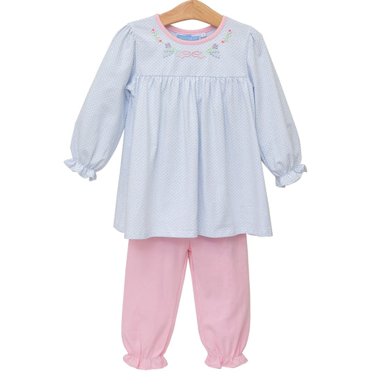 Floral Embroidery Pants Set