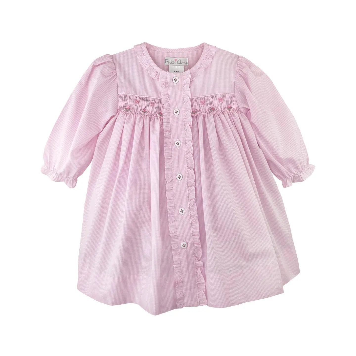 Pink Smocked Button Front Dress