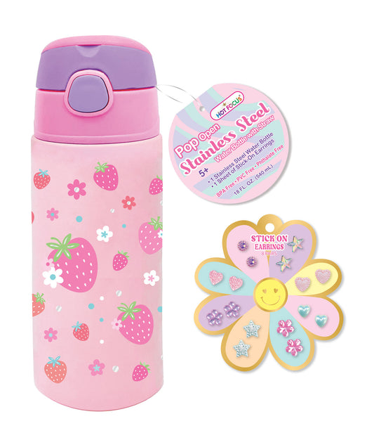 Pop Open Stainless Steel Waterbottle, Strawberry