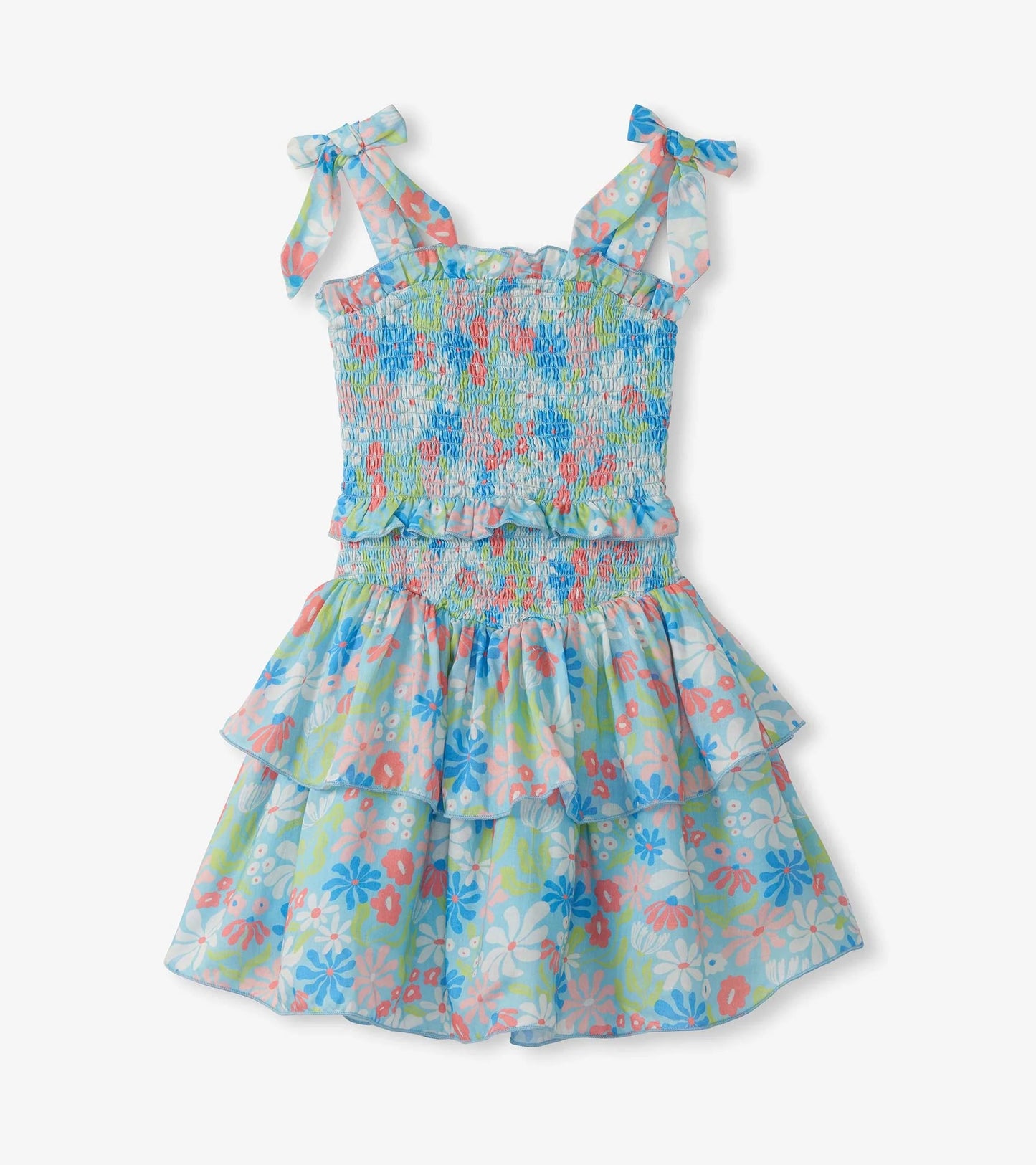 Whimsical Flowers Smocked Angel Dress