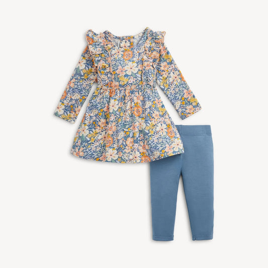 Modal Ruffle L/S Dress w/ Leggings - Flora