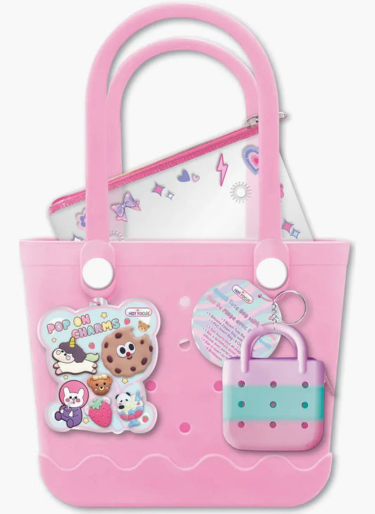 Beach Tote Bag with Charms - Pink