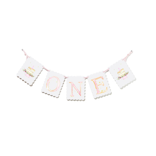 "ONE" Cake Highchair Banner - Pink