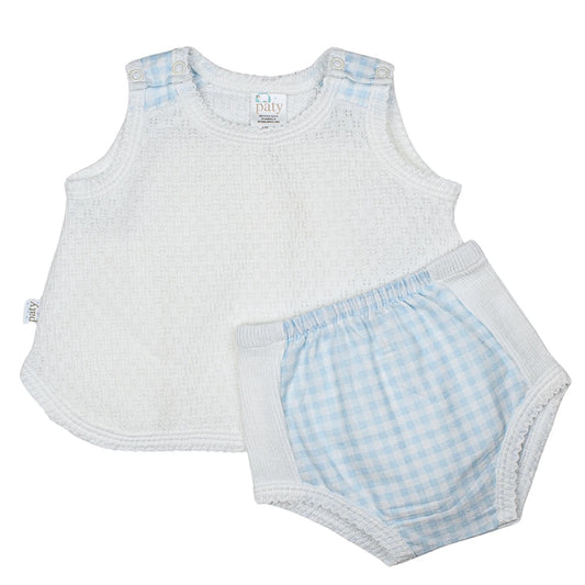 Blue Gingham Knit Diaper Set
