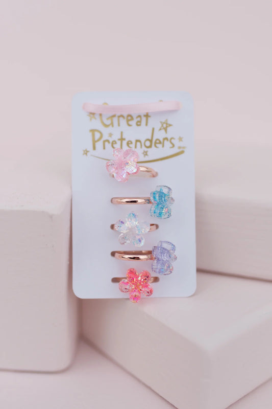 Boutique Shimmer Flower Ring Set, 5pcs