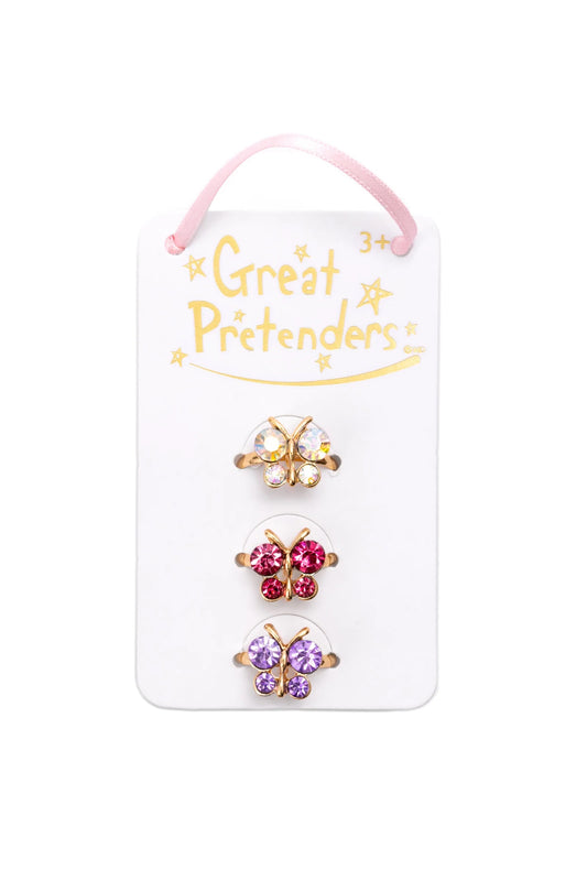 Boutique Butterfly Gem Ring Set, 3pcs