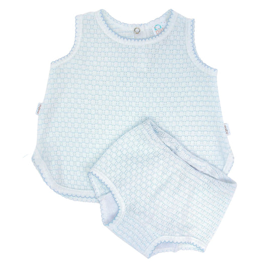 Knit Pinstripe Sleeveless Diaper Set - Blue