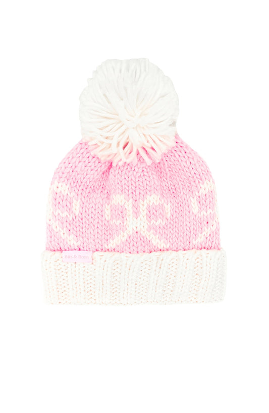 Pink Bow Bobble Hat