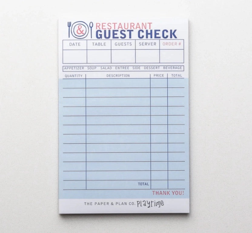 Restaurant Guest Check Playtime Pad