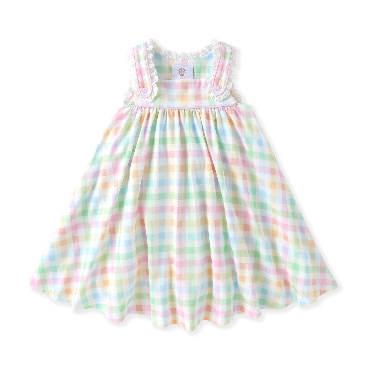 Pastel Plaid Eyelet Dress