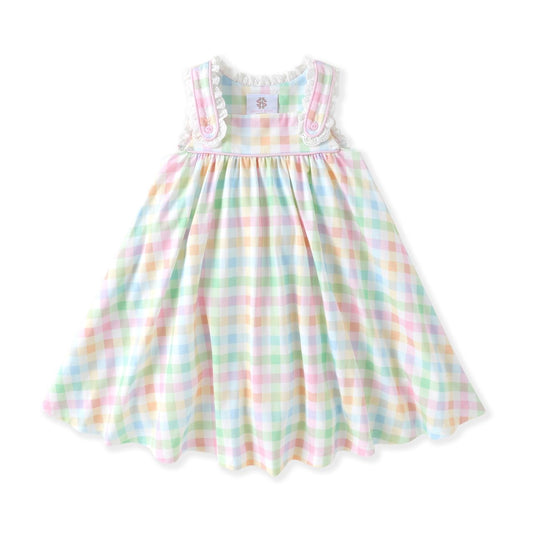 Pastel Plaid Eyelet Dress