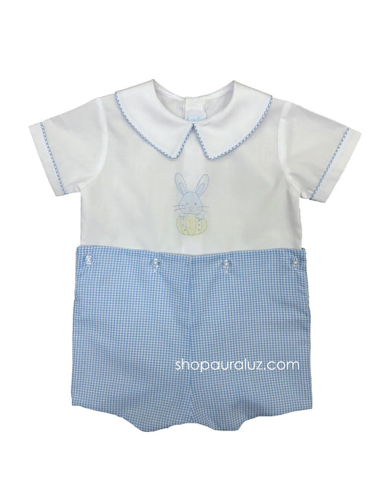 Blue Check Bunny Button On Set