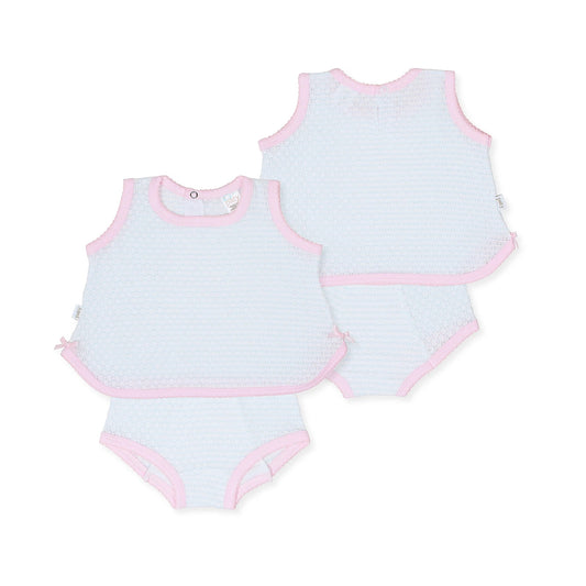 Knit Pinstripe Sleeveless Diaper Set - Blue/Pink