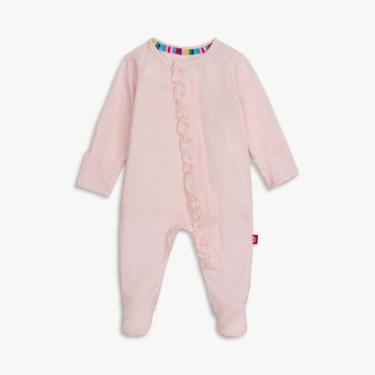 Pink Pin Dot Modal Magnetic Ruffle Footie