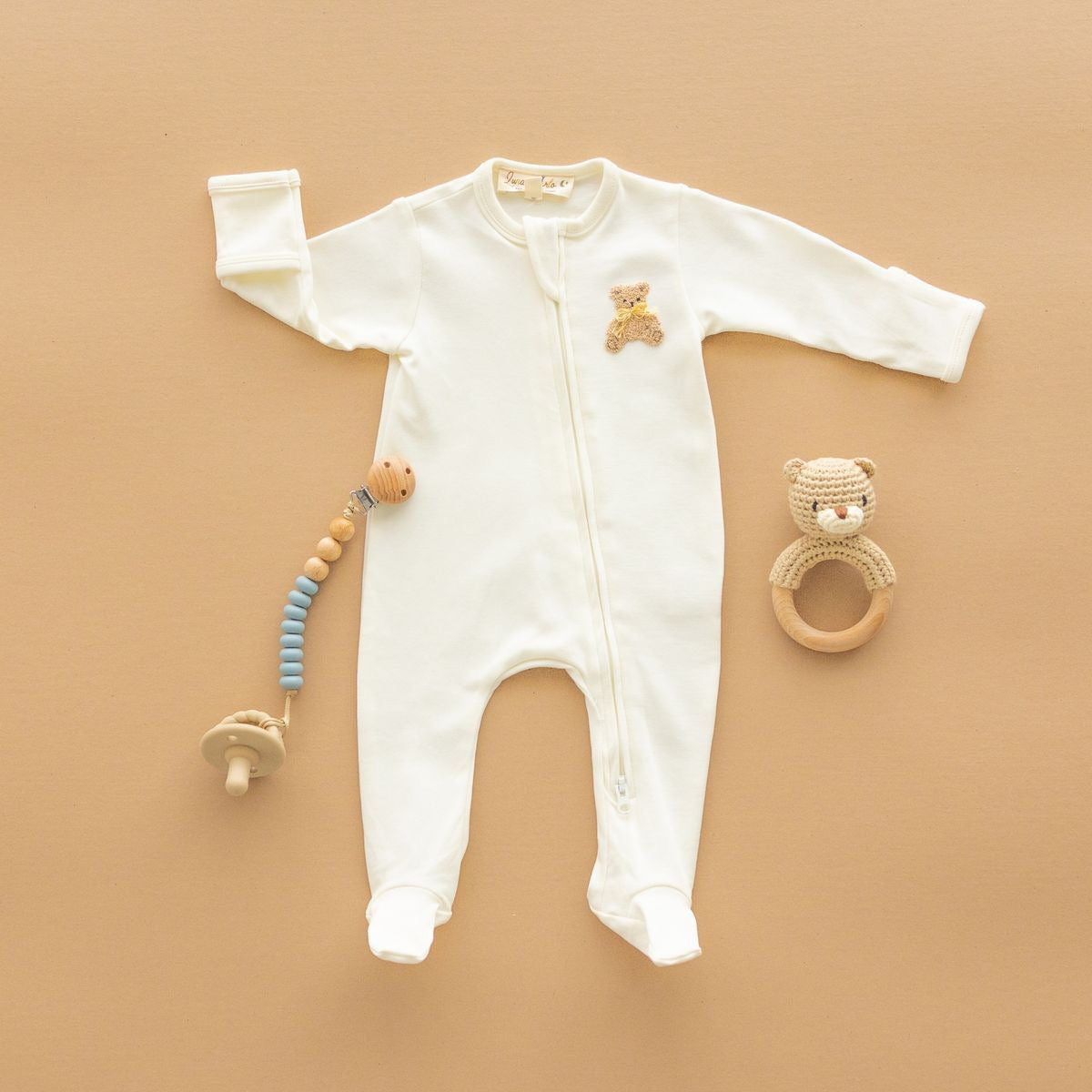 Bear Hugs Zip Footie - Ivory