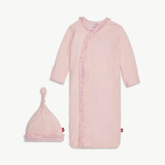 Pink Pin Dot Modal Magnetic Ruffle Gown + Hat Set