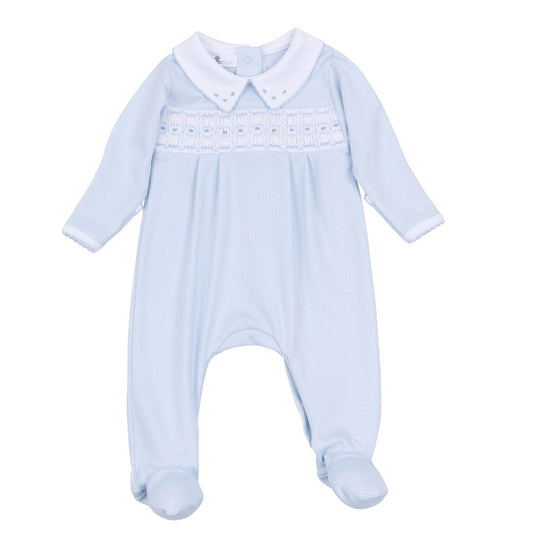 Landry Smocked Footie - Light Blue