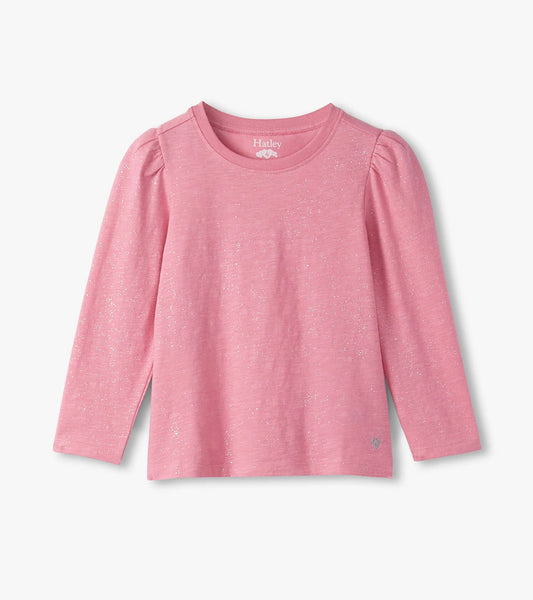 Sea Pink Sparkle Puff Sleeve Tee