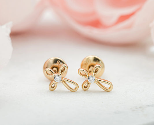 Gold-Plated Open Cross Earrings w/ CZ