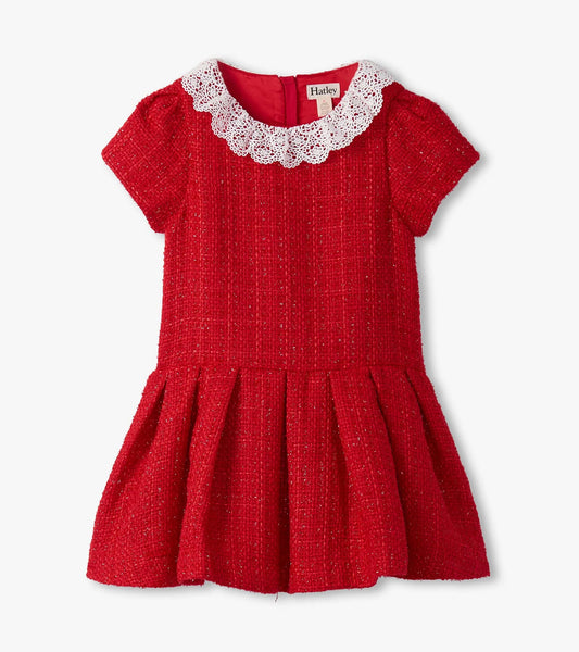 Sparkle Boucle Pleated Lace Collar Dress