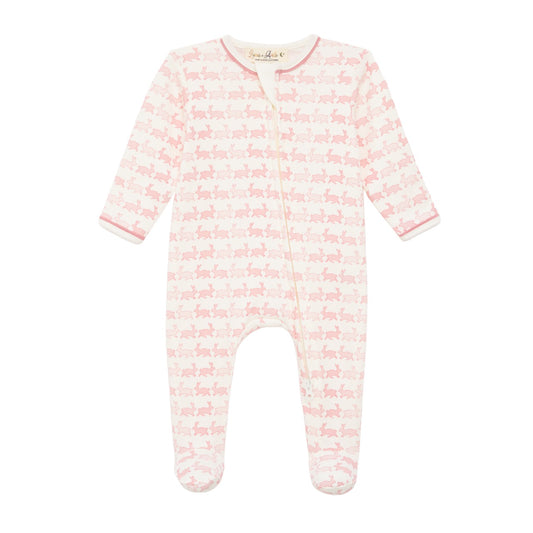 Bunny Hop Zip Footie - Dusty Rose