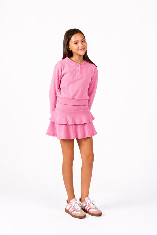 Tier Skirt - Pink Sandwash