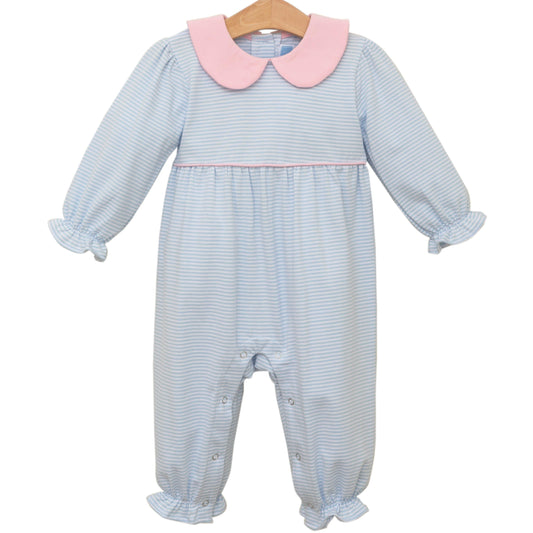 Katherine Romper- Light Blue Stripe/Light Pink