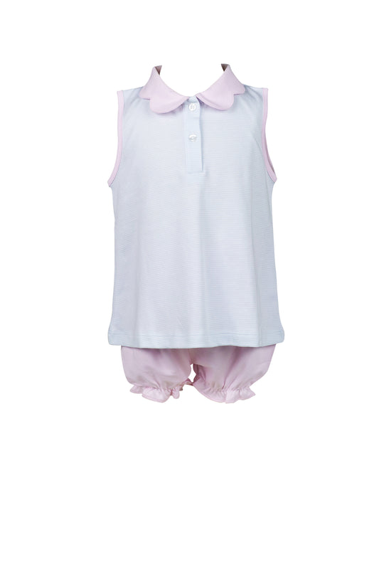 Blue Stripe Scallop Bloomer Set