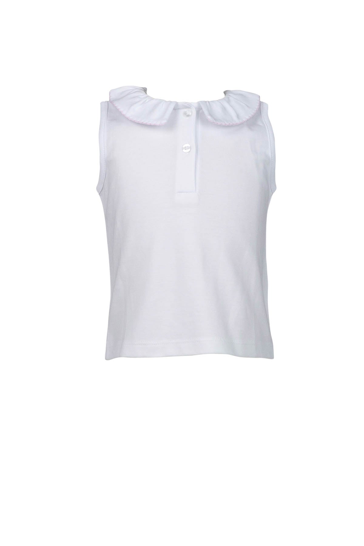 Pima White Sleeveless Shirt - Pink Trim