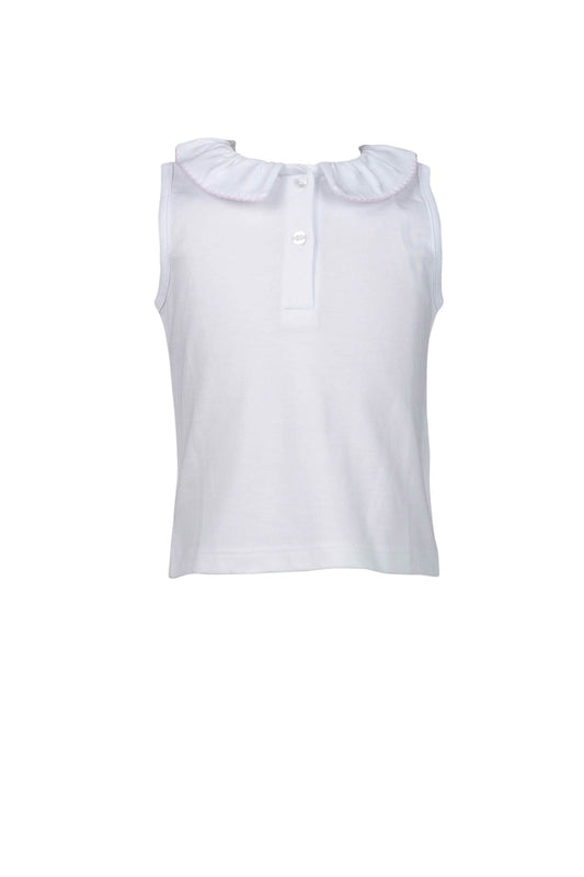 Pima White Sleeveless Shirt - Pink Trim