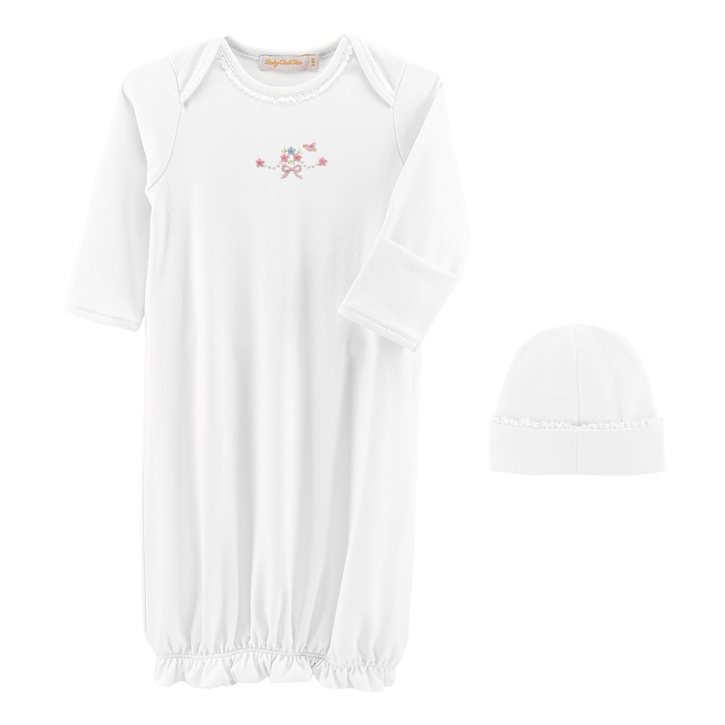 Sweet Bows Embroidered Gown & Hat Set