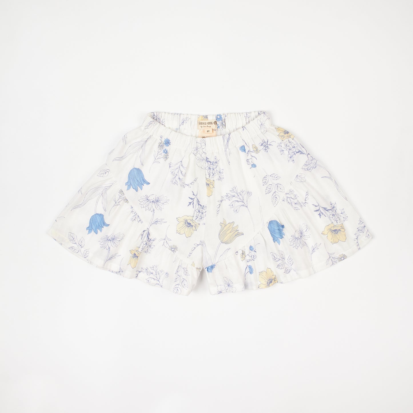 White and Blue Floral Shorts