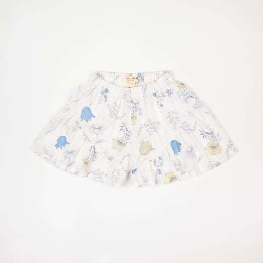 White and Blue Floral Shorts