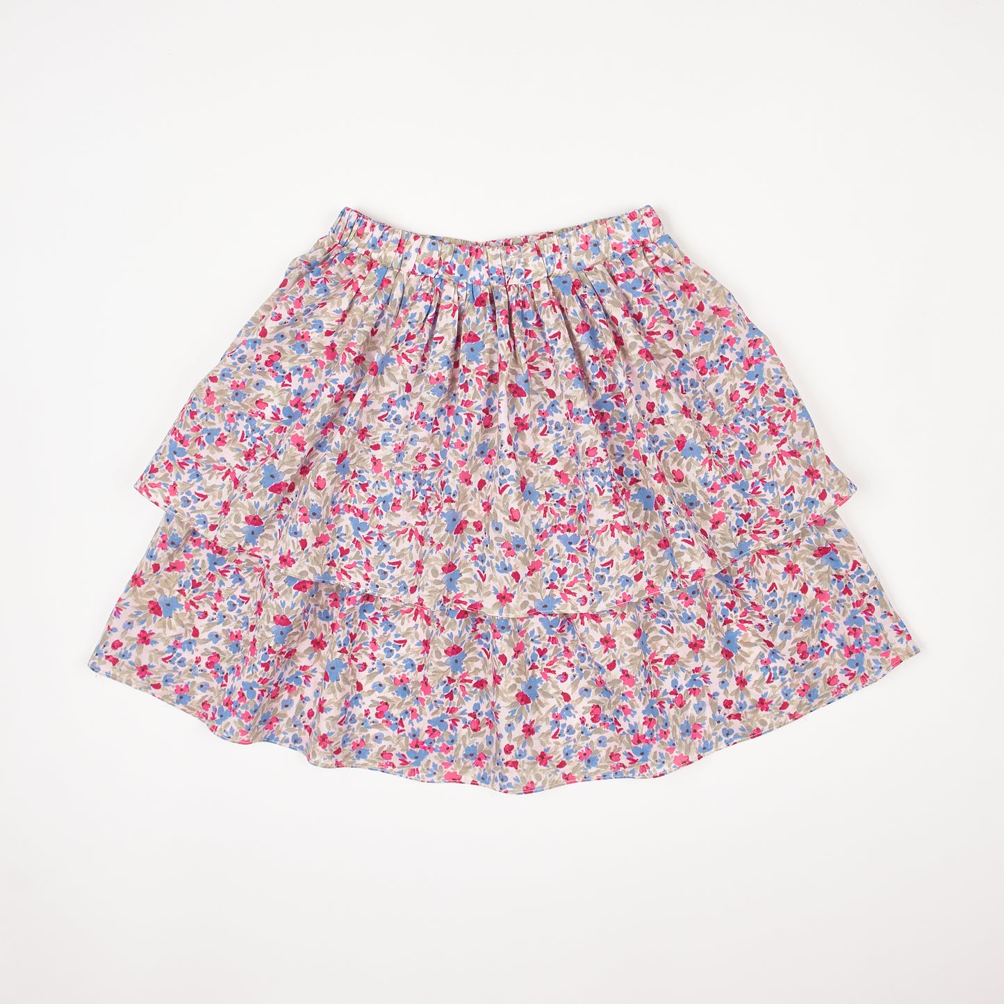 Pink and Blue Floral Tiered Skirt