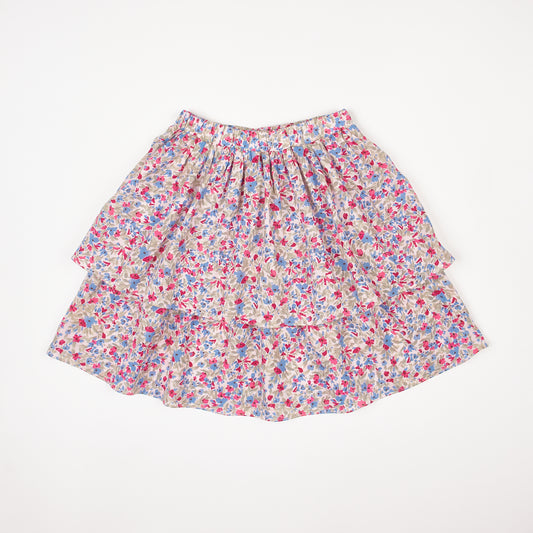Pink and Blue Floral Tiered Skirt