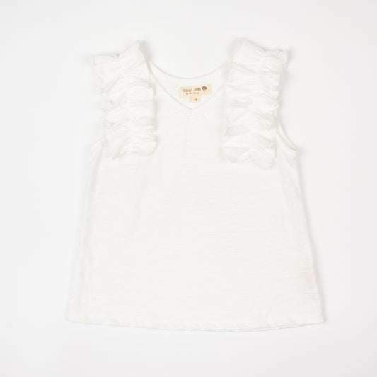 White Ruffle Shoulder Top