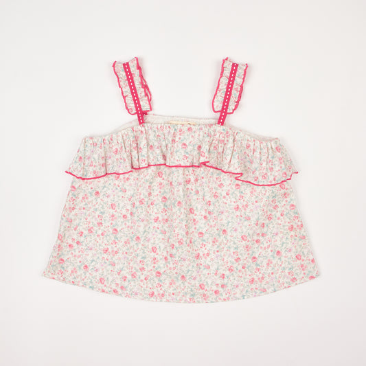Red Floral Ruffle Top
