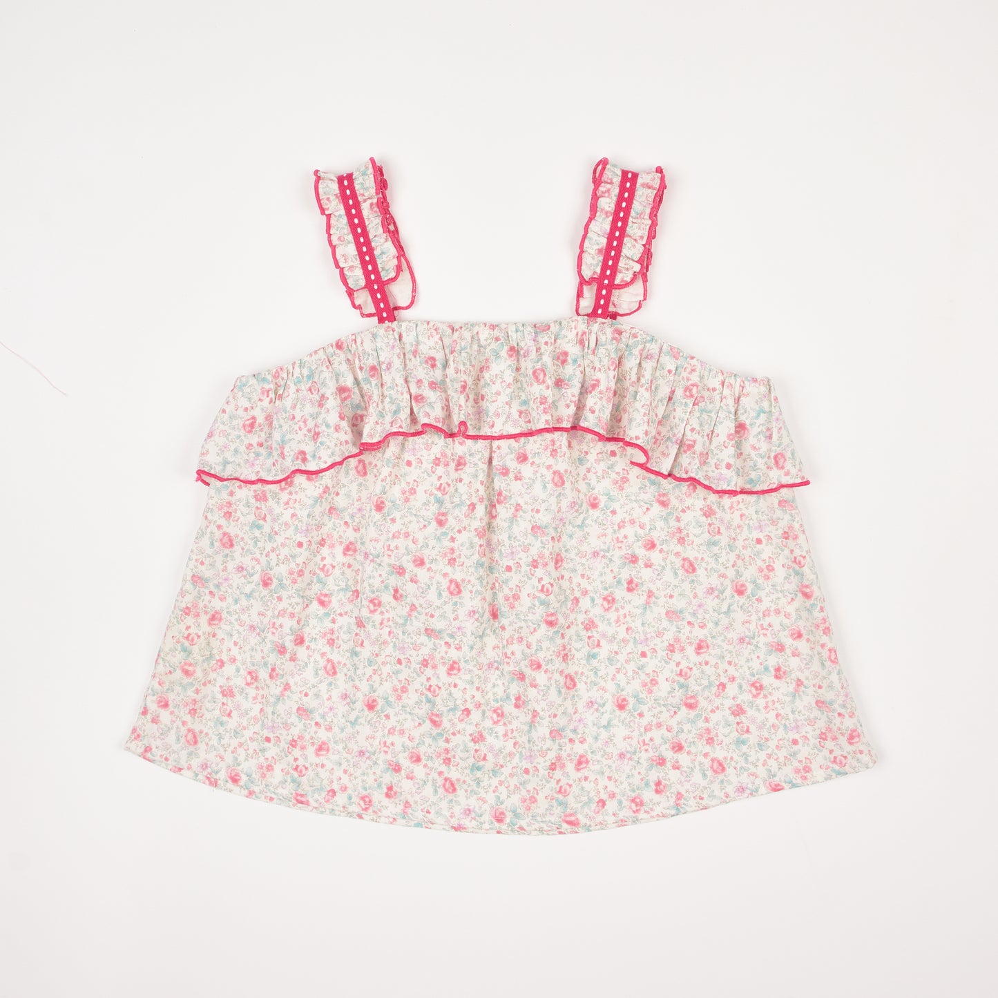Red Floral Ruffle Top