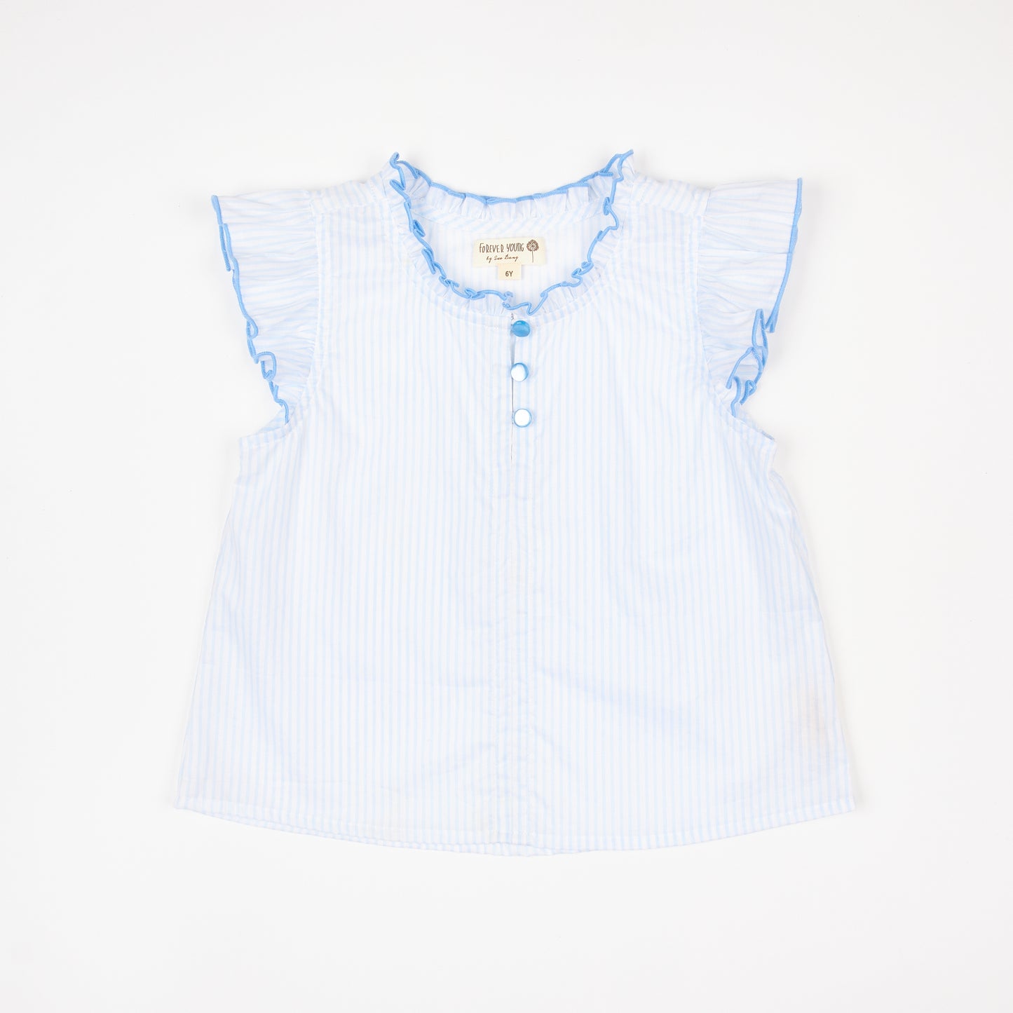 Light Blue Stripe Flutter Sleeve Top