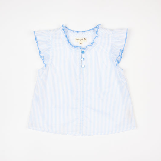 Light Blue Stripe Flutter Sleeve Top